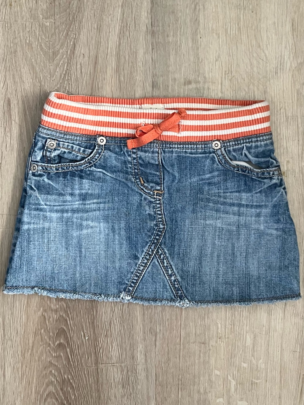 Mini Boden Girls Stripe Waistband Cotton Denim Skirt Size 3-4 Years